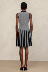 Sabrina Black Lapel Collar Sleeveless Pleated Skirt Dress