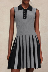 Sabrina Black Lapel Collar Sleeveless Pleated Skirt Dress