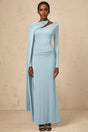 Sabrina Maxi Dress - Blue Diagonal Shawl Draped Ruched Fitted