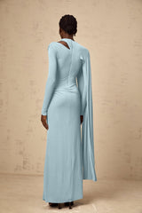 Sabrina Maxi Dress - Blue Diagonal Shawl Draped Ruched Fitted
