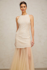 Sabrina Maxi Dress in Champagne with Sequin Embellishments