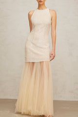 Sabrina Maxi Dress in Champagne with Sequin Embellishments