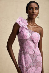 Sabrina Maxi Dress Purple Floral 3D Appliqué One - Shoulder