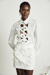 Sabrina Shirt White Floral 3D Cut Out Embellishment & Button Closure