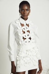 Sabrina Shirt White Floral 3D Cut Out Embellishment & Button Closure
