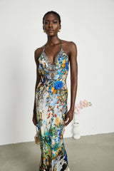 Sabrina Silk Floral Slip Dress with Chain Detail & Bias Cut