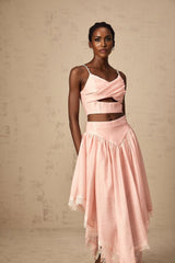 Sabrina Skirt & Top Set Lace Trim Ruffled Crystal Embellished