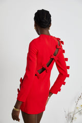Sage Dress Red Bow Detail Cut - Out Asymmetric Thigh - Length