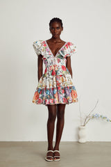 Saige ruffled floralprint mini dress in White