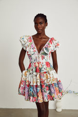 Saige ruffled floralprint mini dress in White
