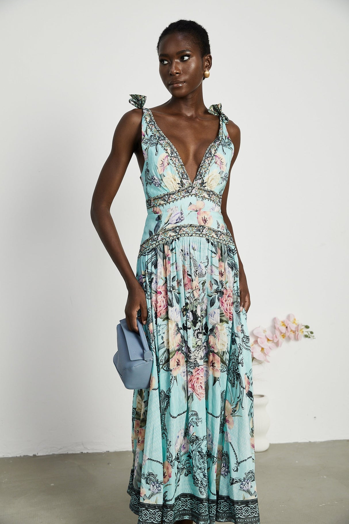 Saira tieshoulder midi dress