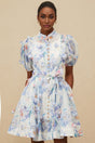 Samantha Floral Mini Dress - Puff Sleeves - Tied Waist - 3D Petal Detailing - Decorative Buttons