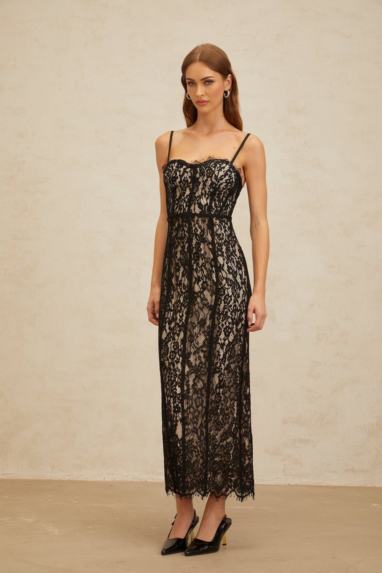 Samantha Maxi Dress - Black Lace Sweetheart Adjustable Spaghetti Straps