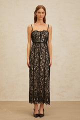 Samantha Maxi Dress - Black Lace Sweetheart Adjustable Spaghetti Straps