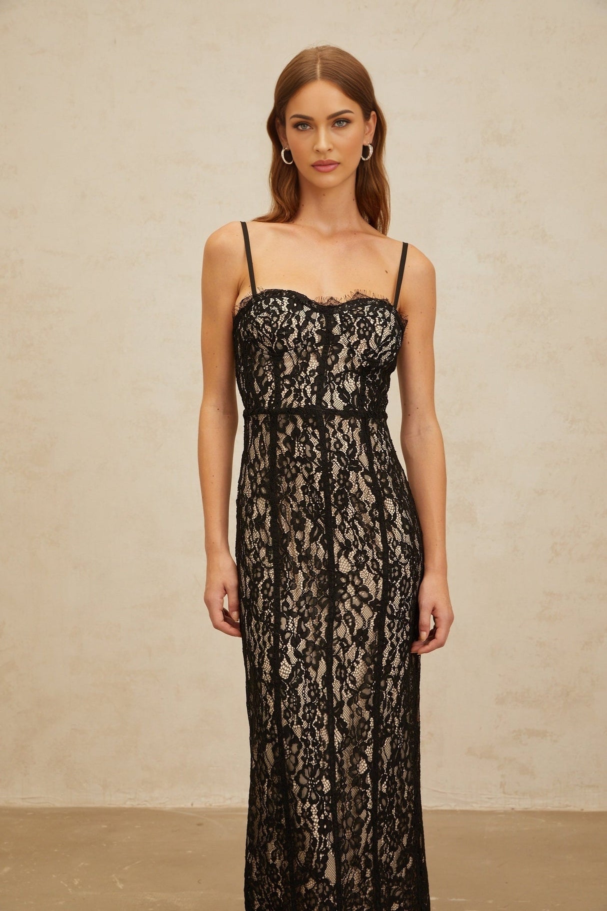 Samantha Maxi Dress - Black Lace Sweetheart Adjustable Spaghetti Straps