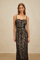 Samantha Maxi Dress - Black Lace Sweetheart Adjustable Spaghetti Straps