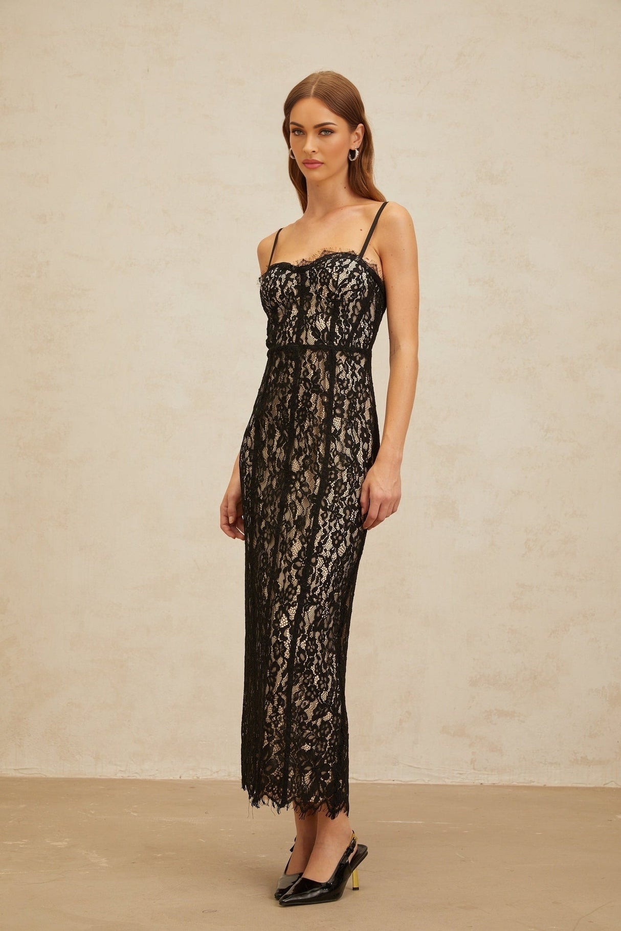 Samantha Maxi Dress - Black Lace Sweetheart Adjustable Spaghetti Straps