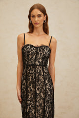 Samantha Maxi Dress - Black Lace Sweetheart Adjustable Spaghetti Straps