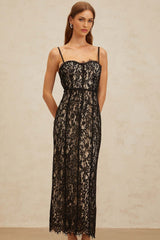 Samantha Maxi Dress - Black Lace Sweetheart Adjustable Spaghetti Straps