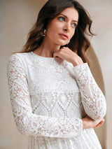Samantha Midi Dress - Round Neck - Wedding - Flared Hem - High Waist - Elegant Style
