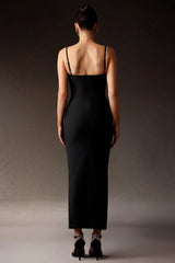 Samara Black Sleeveless Diamond Bandage Maxi Dress Square Neckline Embellishments Body-Hugging Fit Cocktail Parties Elegant Dinners Luxurious Fabric