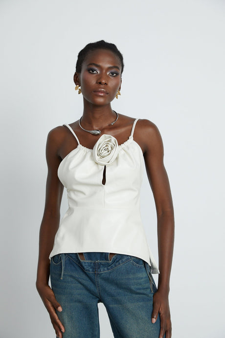 Sancia floralappliqué leather top