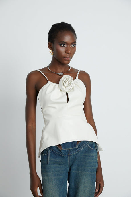 Sancia floralappliqué leather top