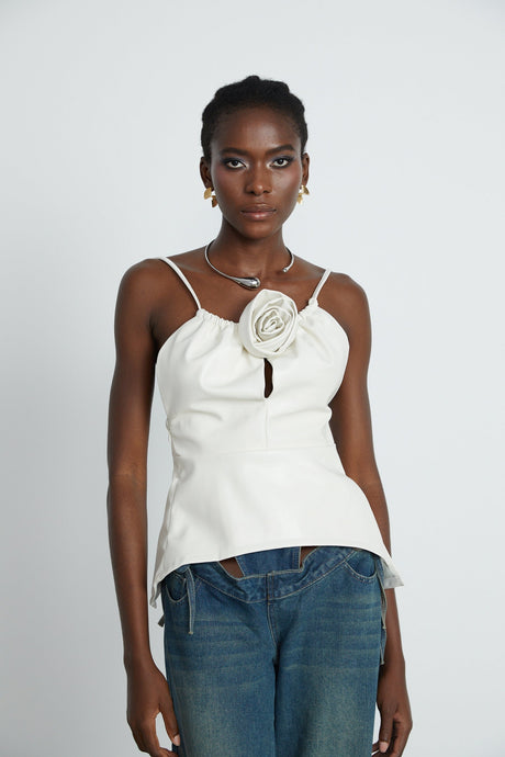 Sancia floralappliqué leather top
