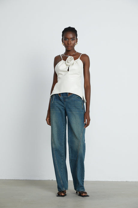 Sancia floralappliqué leather top