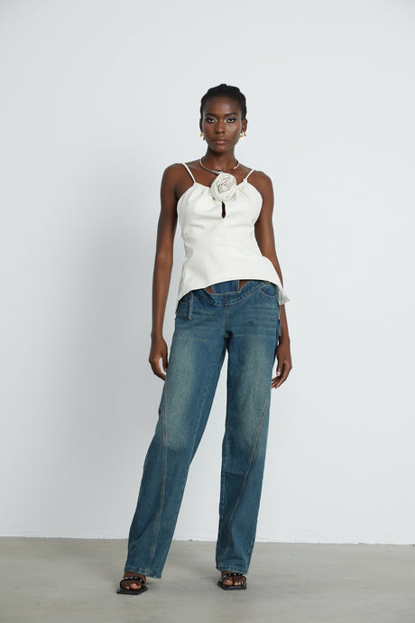 Sancia floralappliqué leather top