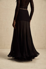 Santa Black Tulle Maxi Skirt With Pleats And Ruffled Hem