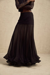 Santa Black Tulle Maxi Skirt With Pleats And Ruffled Hem