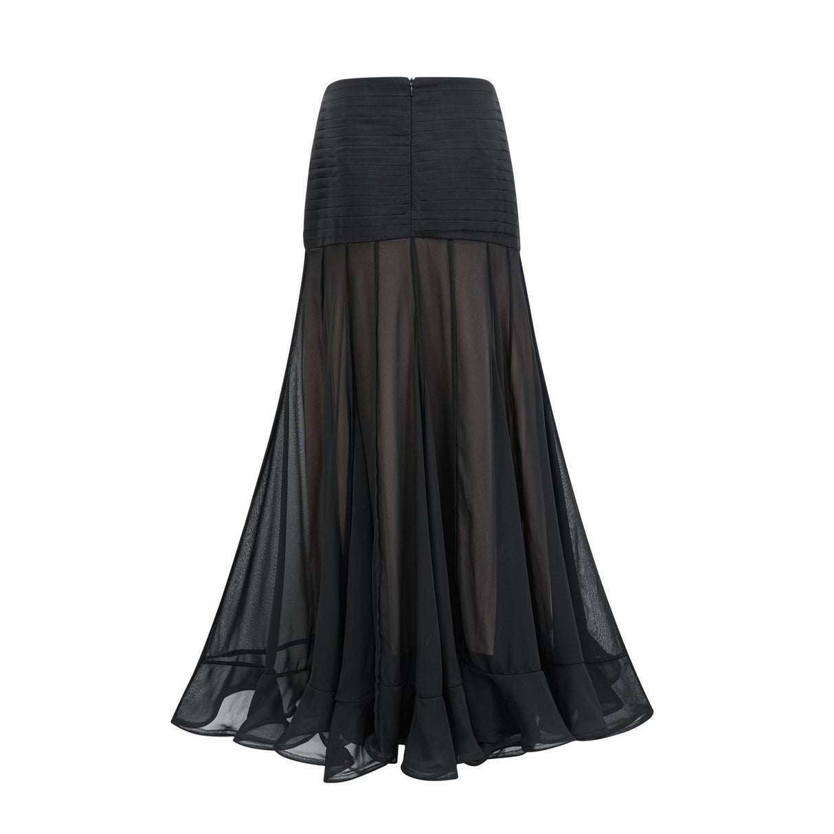 Santa Black Tulle Maxi Skirt With Pleats And Ruffled Hem