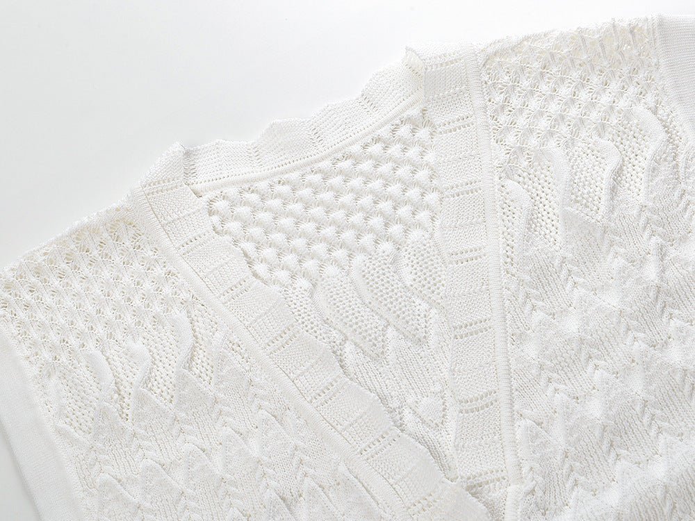 Santa Dress - A - Line Silhouette With Button Front - Textured Knit Pattern - Relaxed Fit - Pockets and Scalloped Neckline