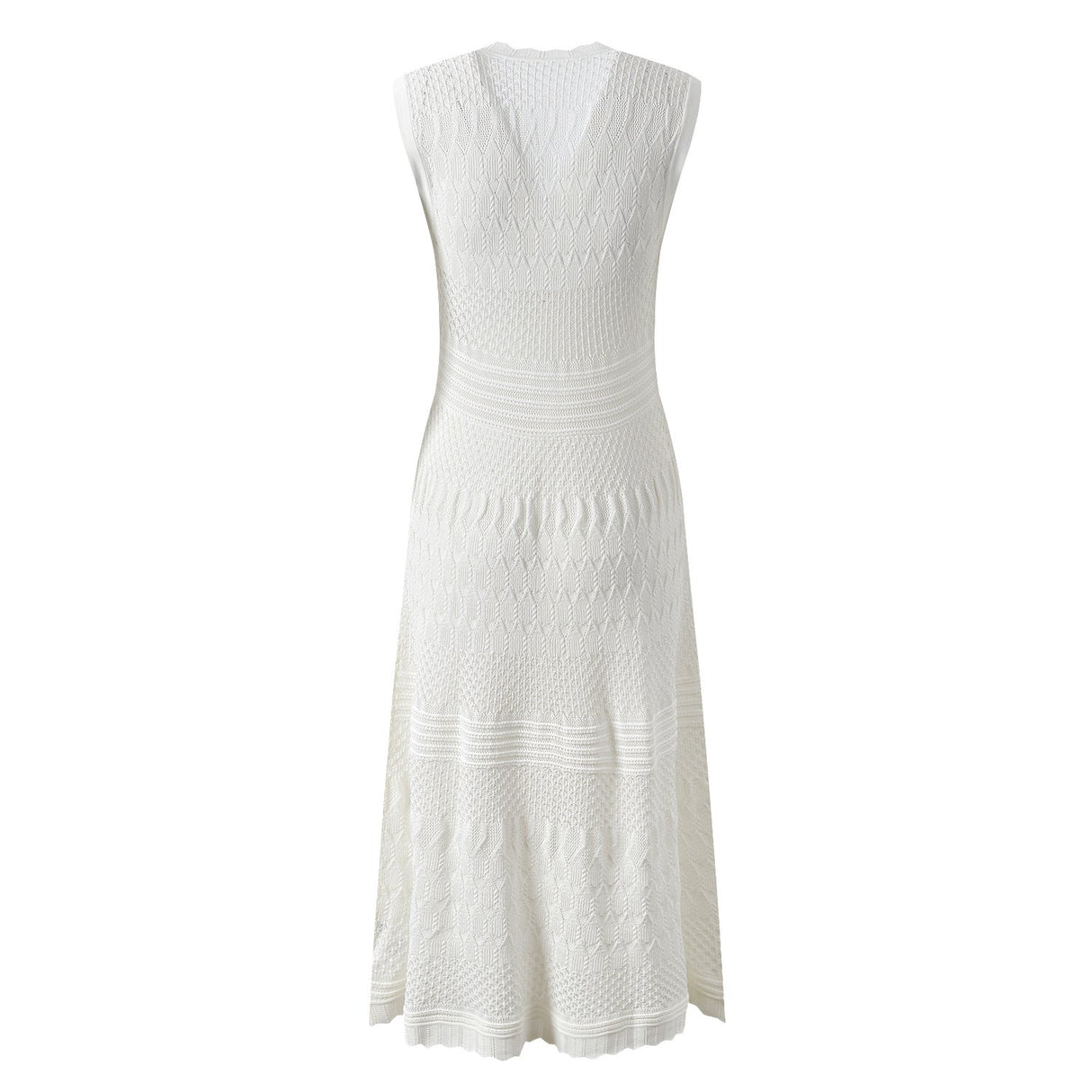 Santa Dress - A - Line Silhouette With Button Front - Textured Knit Pattern - Relaxed Fit - Pockets and Scalloped Neckline