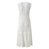 Santa Dress - A - Line Silhouette With Button Front - Textured Knit Pattern - Relaxed Fit - Pockets and Scalloped Neckline