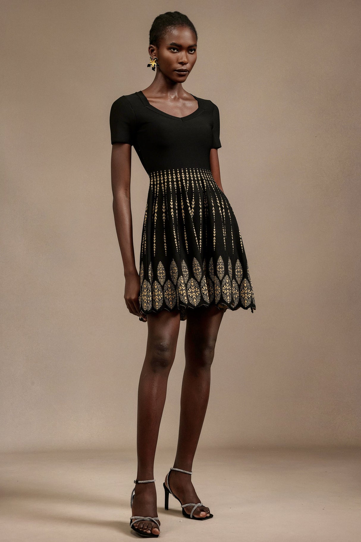 Santa Emilee Black Jacquard Mini Dress