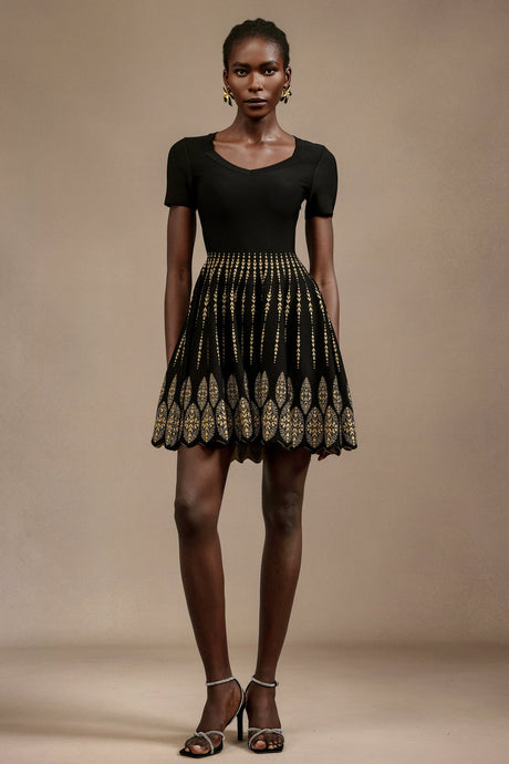 Santa Emilee Black Jacquard Mini Dress