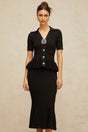 Santa Midi Dress Black Crystal Embellished Peplum Hem