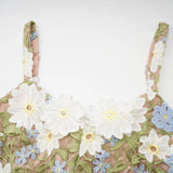 Santa Midi Dress Green Floral Embroidered Hollow - Carved