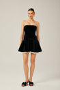 Santa Mini Dress Strapless Corset Layered Velvet & Pleated Black