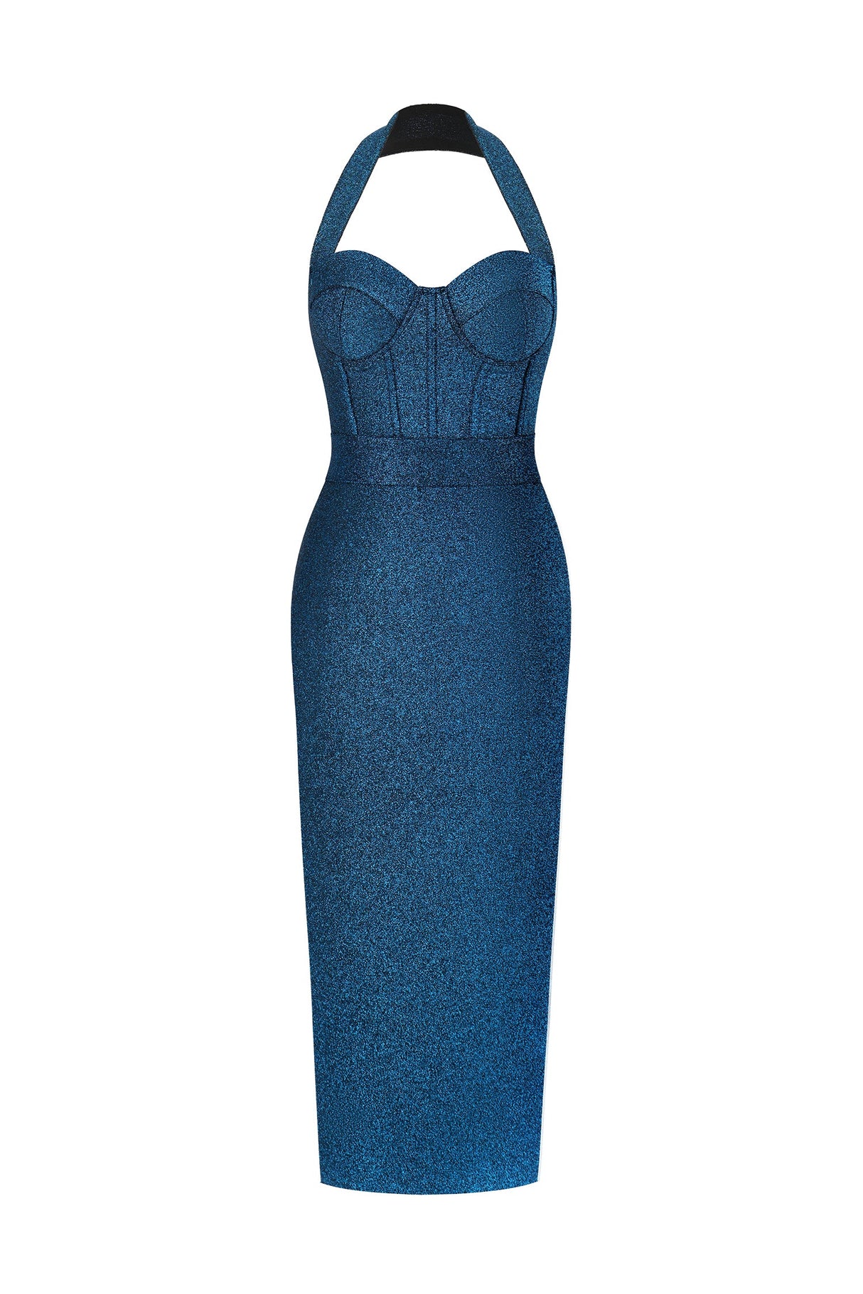 Santa Teal Bandage Halter Neckline Midi Dress with Shimmer