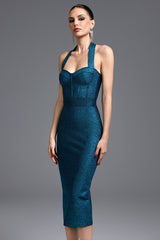 Santa Teal Halter Neck Bandage Dress