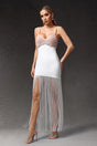 Santa White Beaded V-Neck Maxi Dress with Tassels