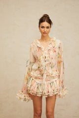 Sara Blouse & Skirt Set Floral Print Tiered Design