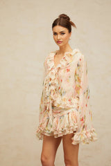 Sara Blouse & Skirt Set Floral Print Tiered Design