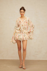 Sara Blouse & Skirt Set Floral Print Tiered Design