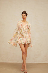 Sara Blouse & Skirt Set Floral Print Tiered Design