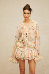 Sara Blouse & Skirt Set Floral Print Tiered Design