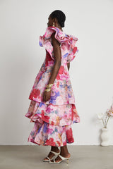 Sara Gown Pink Floral Ruffled Tiered Maxi